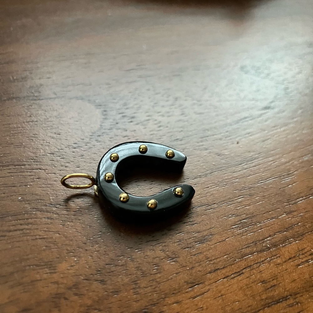 Black Onyx Horseshoe Pendant with 14k Gold Accents - Picture 2 of 5